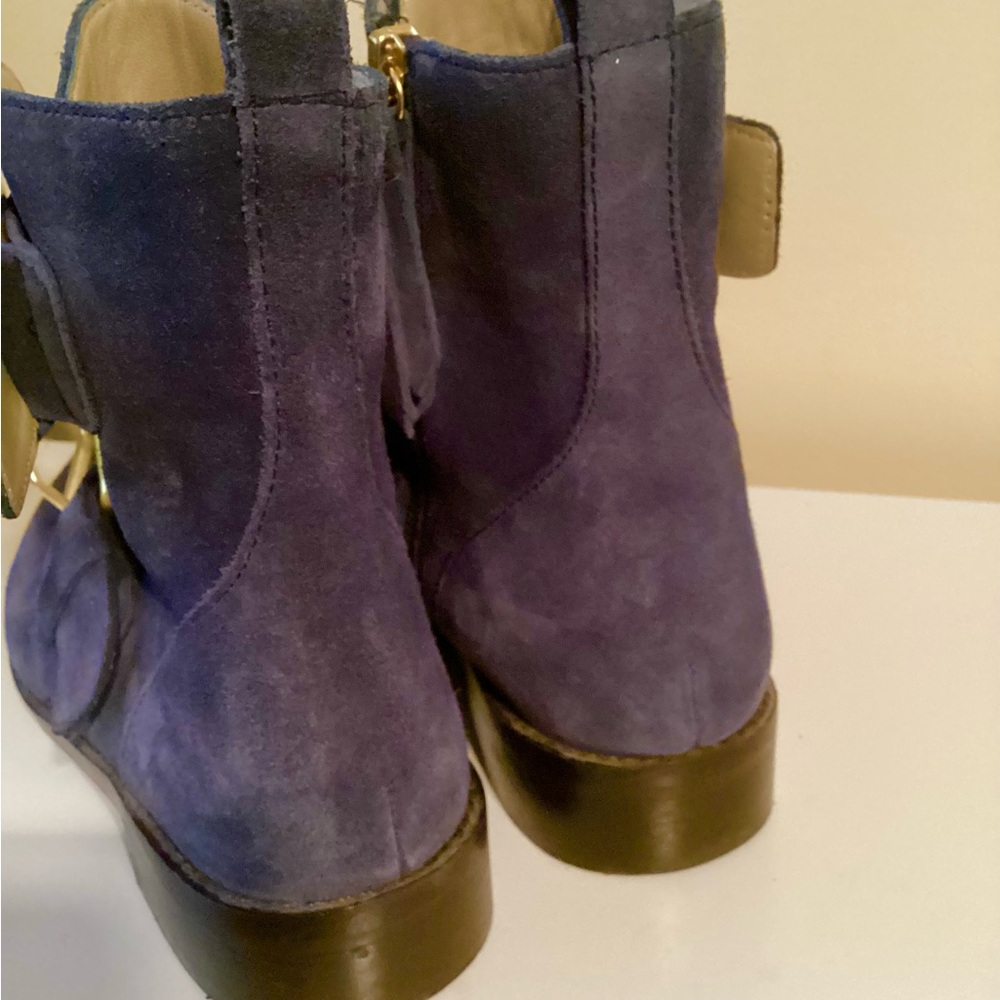 Boden Navy Suede Ankle Boots with Gold Buckles - Picture 4 of 9